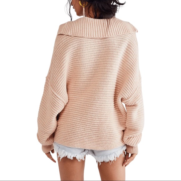 Free People Long Sleeve Collar Sweater Marlie Pullover Ribbed Dusty Pink L 0122 - Picture 6 of 11